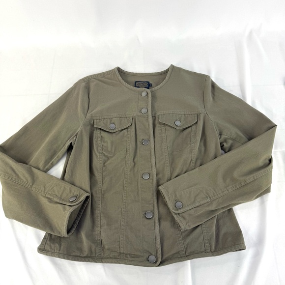 Pendleton Cotton Chino Collarless Khaki green button down jacket women’s medium - Picture 4 of 9